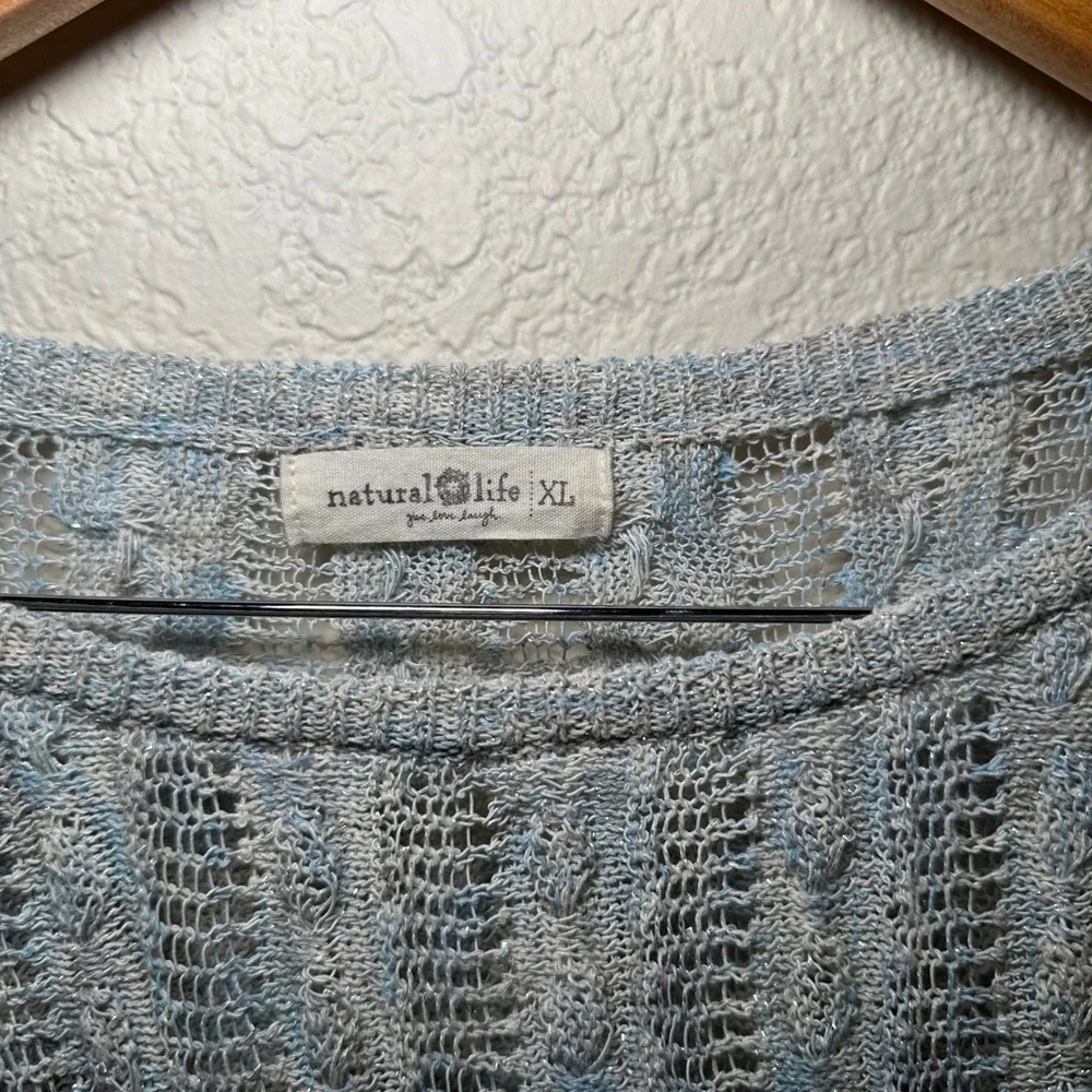 Natural Life Women XL Sweater Chunky Open Knit Sheer Shimmer Crop Festival Boho - Picture 3 of 6
